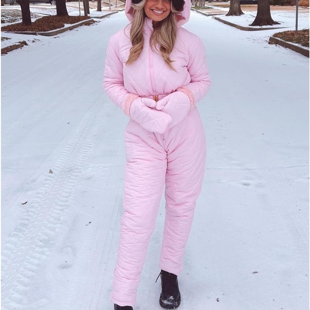 Pink snowsuit!